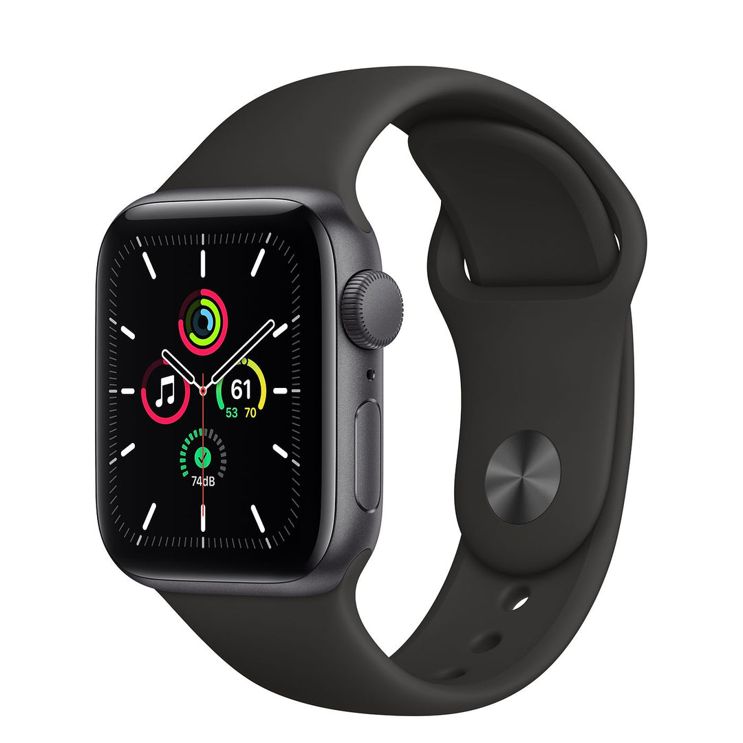 Apple Watch SE Space Gray Aluminum Case with Black Sport Band - Regular